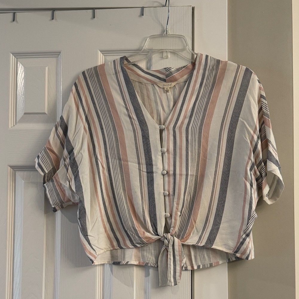 Zara Multicolor Striped Tie-Front Blouse